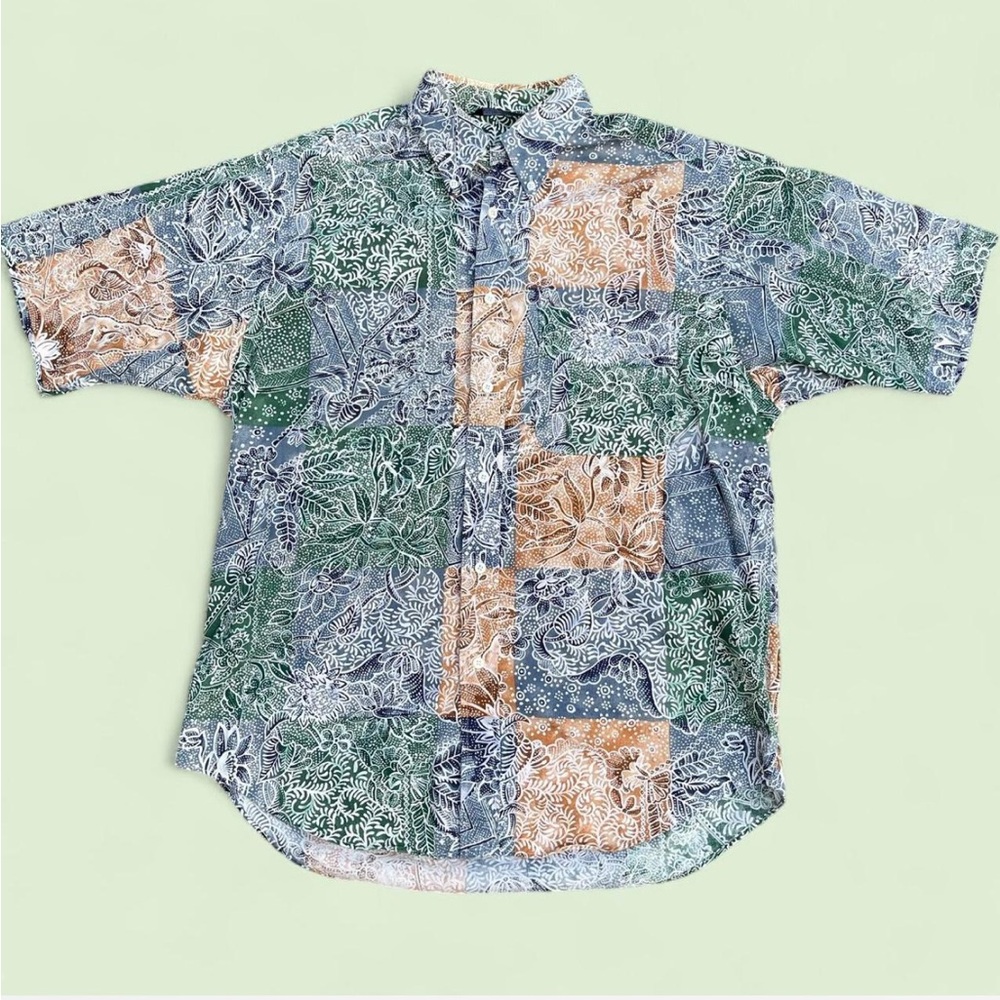 Vintage Nautica Patchwork Paisley Print Short Sleeve Button Up Shirt Size Medium